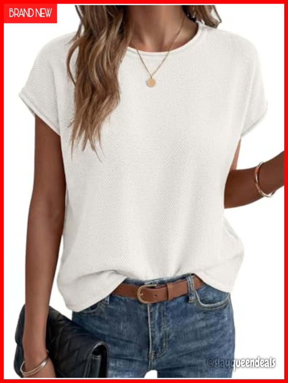 Waffle Knit Cap Sleeve Sweater Vest Loose Crew Neck Lightweight Top